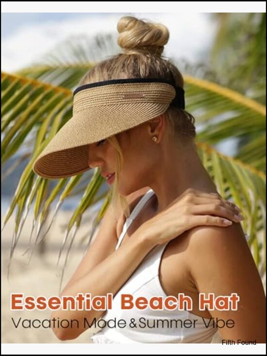 Straw Sun Visor Hat with UPF 80+ Protection, Adjustable Fit, Packable main image 7